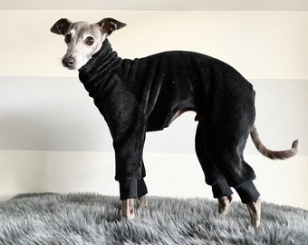 Italian Greyhound Black Fleece Pajamas. Jammies. Winter PJ for IG. Small Breed PJs