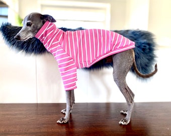 Pink with White Striped T-Shirt for Italian Greyhound.  Comfortable T-Shirt . Small Breed
