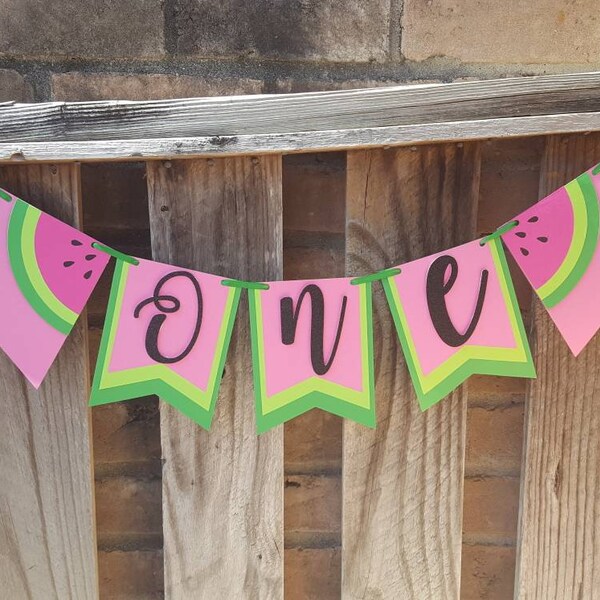 One in a Melon Birthday Banner for Melon Highchair banner for First birthday Watermelon photoshoot Decoration Twotti fruitti second birthday