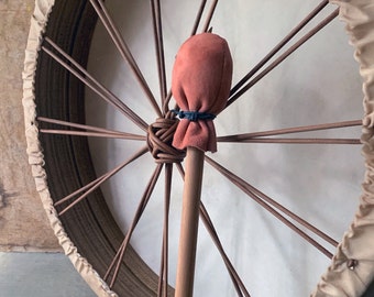 Shamanic Drum Beater: Padded Leather Mallet, Beechwood Handle