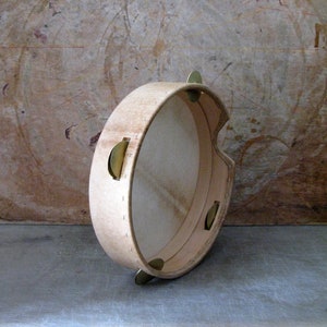 Handmade 12in KleoDrums Tambourine: Bronze Cymbals, Goat Skin Timbrel