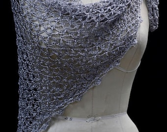 Hand Crocheted Silver Shawl – Lightweight Elegant Bridal Wrap