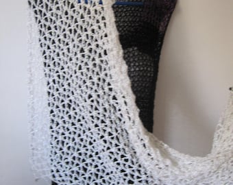 Hand Crocheted Beaded Lurex Shawl, Cream Bridal Wrap, Elegant Evening Stole