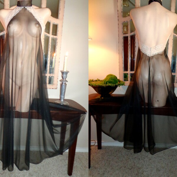Vintage Gown Couture Backless Halter Retro Maxi Goth Party Wedding LBD Little Black Dress Nightgown Gown Lingerie