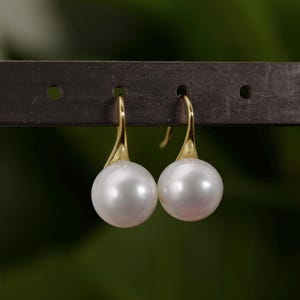 Natural White Jumbo Pearl Dangle Earrings, Sterling Silver/Gold Ear Hook (6083-ER)