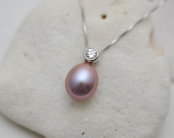 Schöne natürliche rosa Süßwasserperlenkette mit 925er Sterlingsilber / Goldkette (3152-NK)