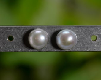 9-10mm Genuine Freshwater Pearl Earrings w/925 Sterling Silver Post Earrings,  Gray Colored Pearl Stud Earrings, Gray Pearl Stud (6190-ER)