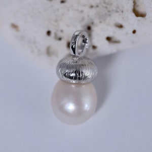 Beautiful Natural White Oval Pearl Pendant Enhancer in 925 Sterling Silver/Gold Pendant,Removable Pearl Charm (Chain NOT INCLUDED) (3167-NK)