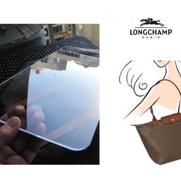 Clear Base Shaper Liner for Longchamp Le Pliage Medium Long Handle Purse Tote Custom Made Flame Polished Edges