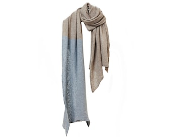 colourblock scarf - 100% Cashmere - bluegrey/light taupe melange, winter shawl, shoulder wrap, luxurous, cozy, semi felted, soft fabric