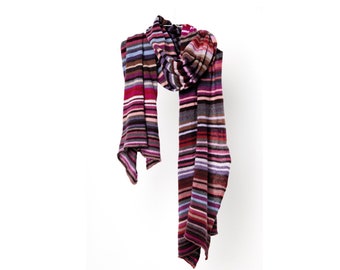 Pure Cashmere wrap „Berries“, feminine shades, luxury, striped scarf, wine, beetroot, raspberry, blackberry, violet, coffee, rose, mauve,