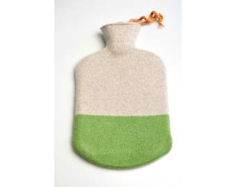 Hot water bottle dressed in pure cashmere! bellywarmer, pain relief, relaxing, stone grey and grassgreen, wintertime, lounge, luxury