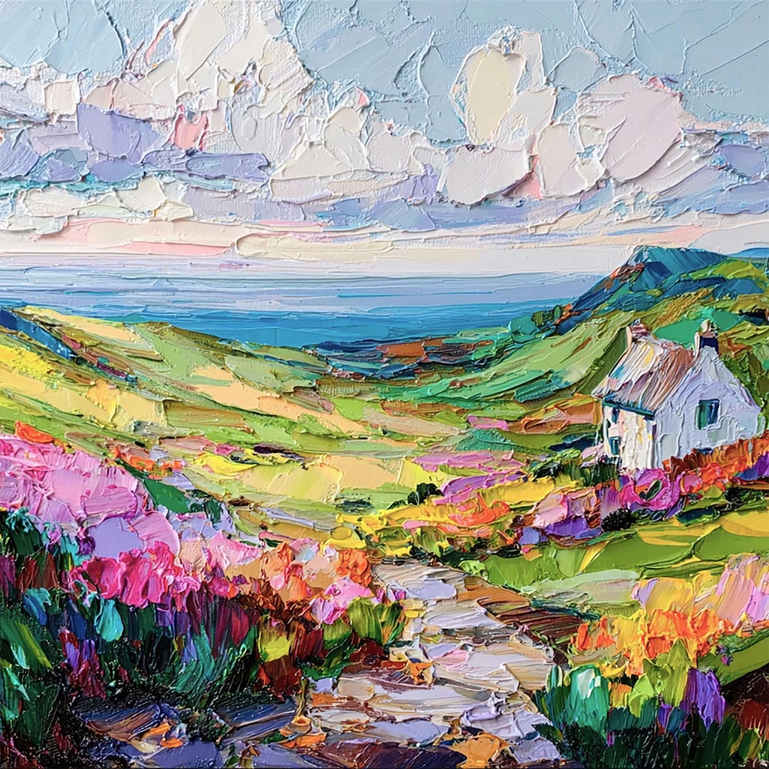 Ireland Painting White Cottage Original Art Irish Landscape Impasto Oil ...
