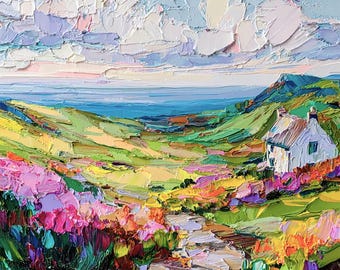 Ireland Painting White Cottage Original Art Irish Landscape Impasto Oil Painting Small