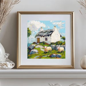 Irish Cottage Painting Sheep Original Art Landscape Impasto Oil Artwork ...