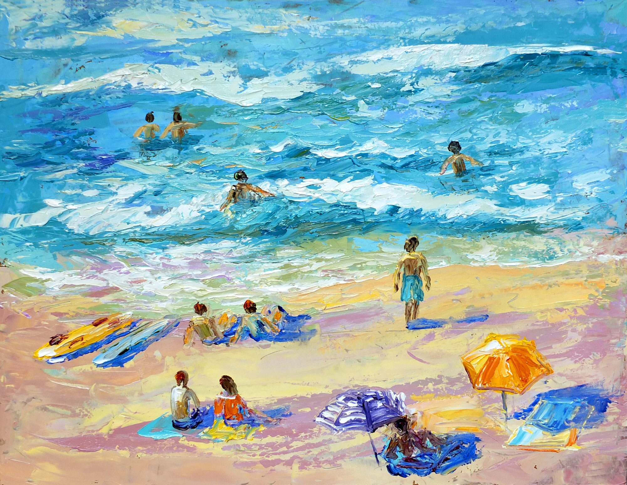 Florida Beach Painting Seascape Original Art Beach People Art Etsy