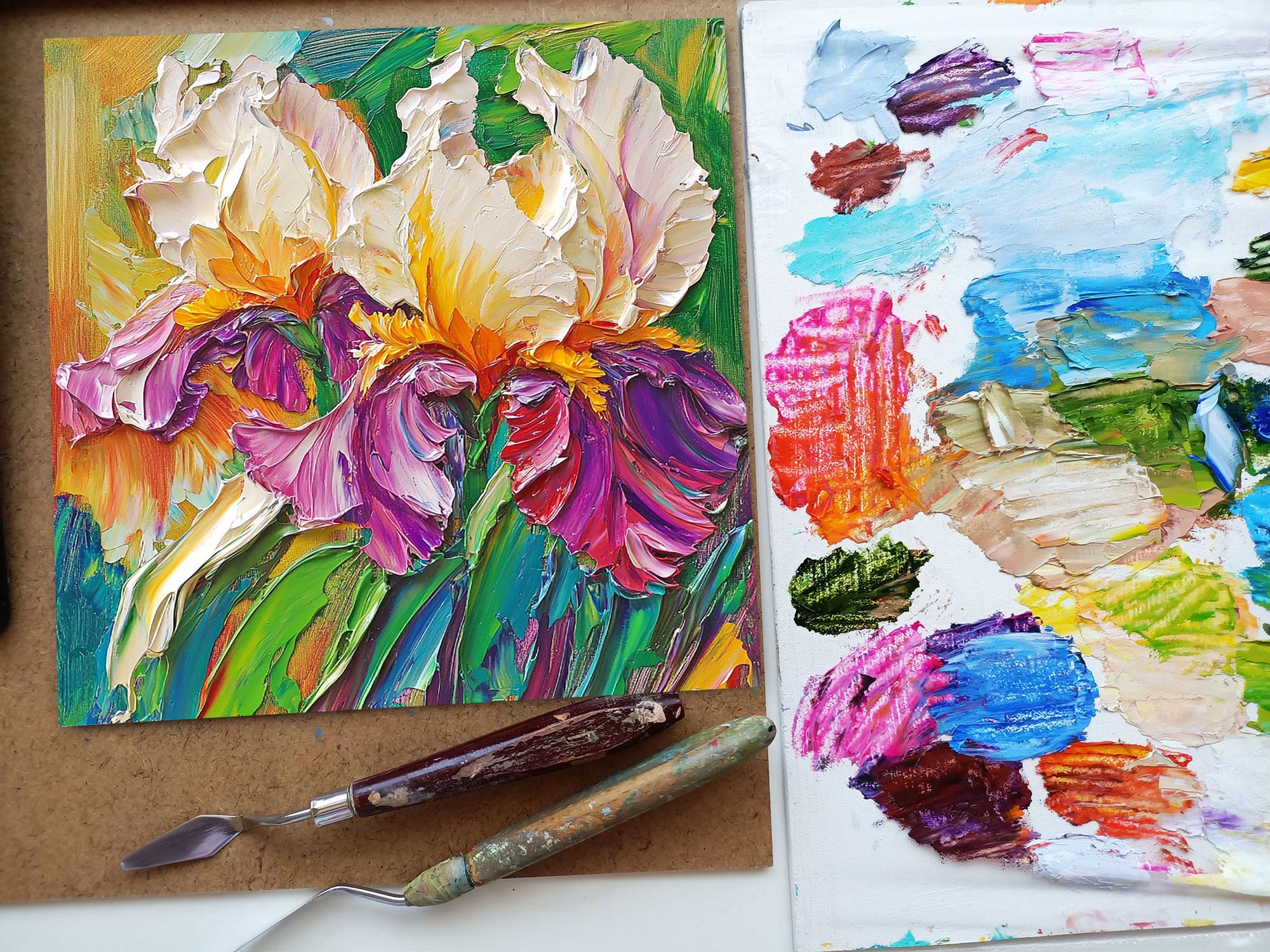 Impasto Iris Oil Painting Original Art Floral Impressionist Artwork - Etsy