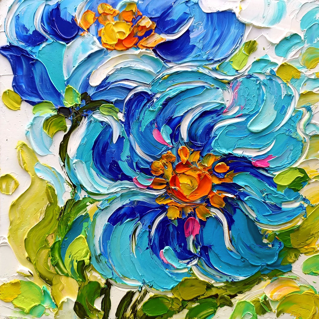 Himalayan Poppy Painting Blue Flower Original Art Impasto Oil Painting ...
