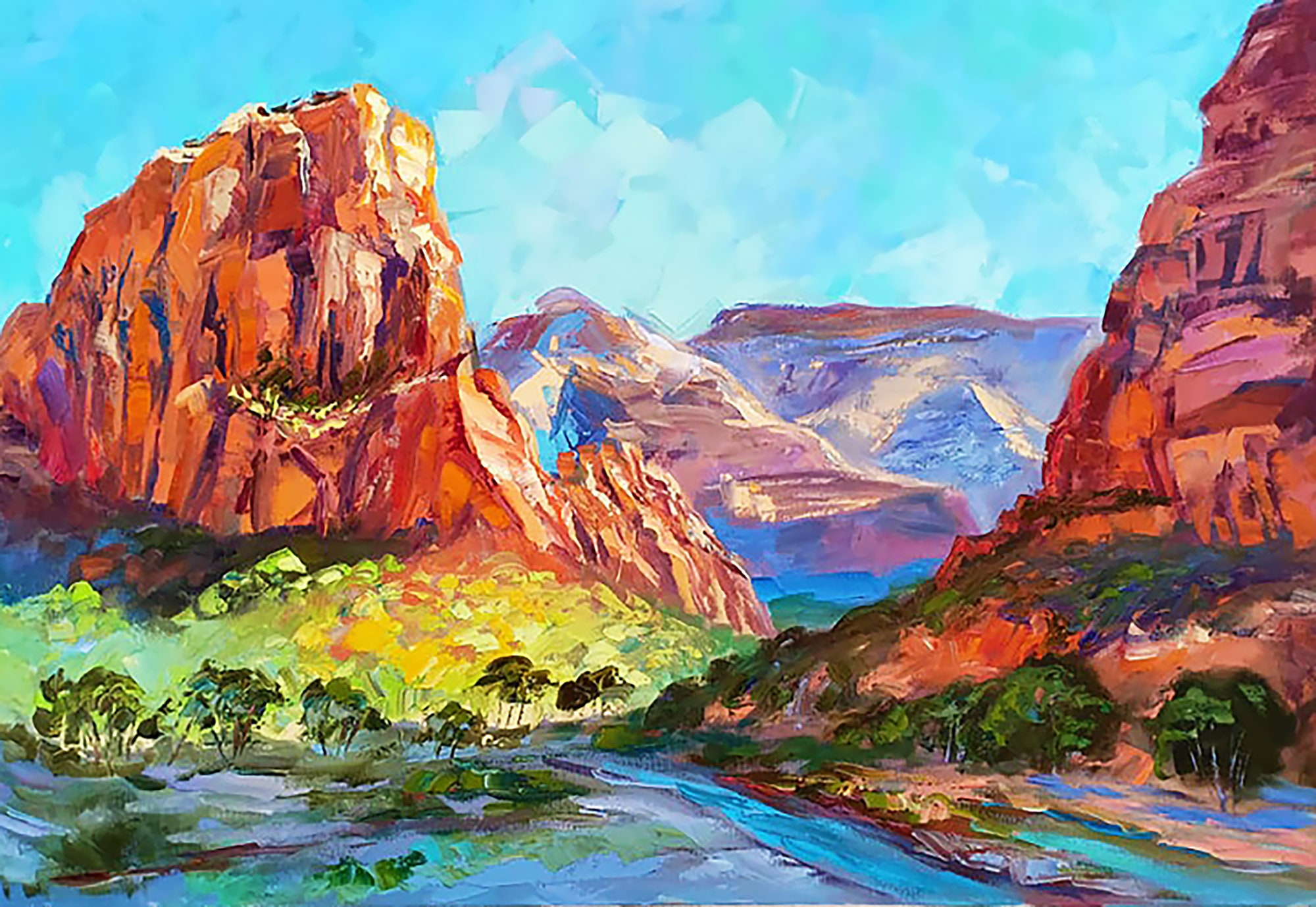 Majestic Zion Oil Painting: Original Impasto Landscape Art, Utah