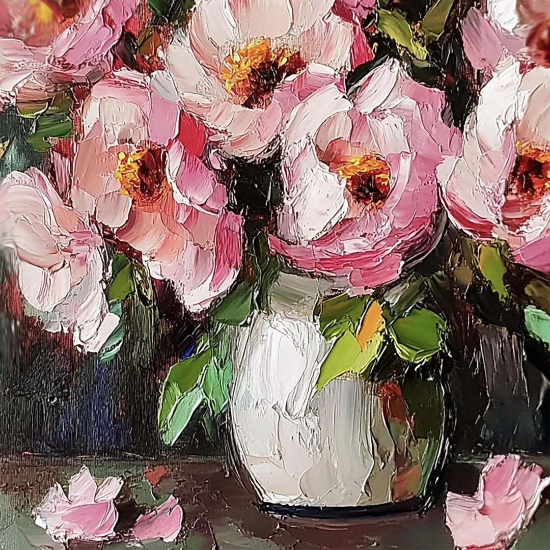 Rose Oil Painting Floral Original Art Impasto Artwork Small Pink ...
