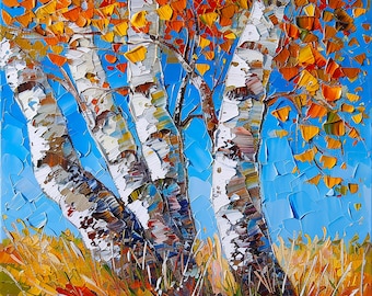 Birch Tree Impasto Oil Painting Original Vermont Aspen Tree Art