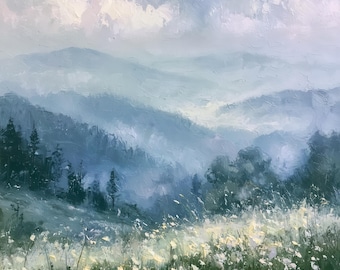 Blue Ridge Painting Mountains Original Art Virginia Impasto Oil Landscape Artwork