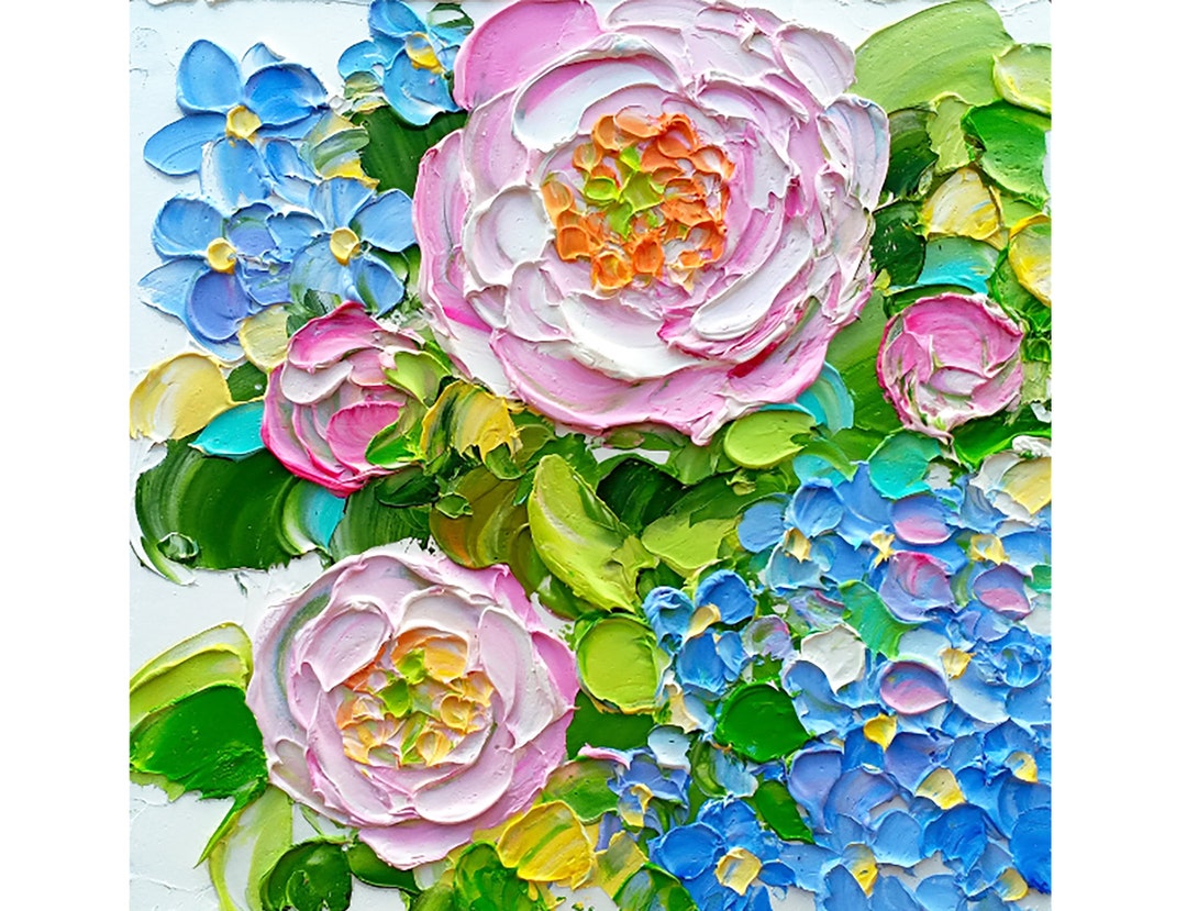 Peonies and Hydrangea Oil Painting: Impasto Floral Art Original - Etsy