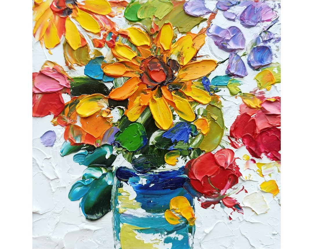 Sunflowers Painting Impasto Original Art Oil Small Floral Artwork - Etsy