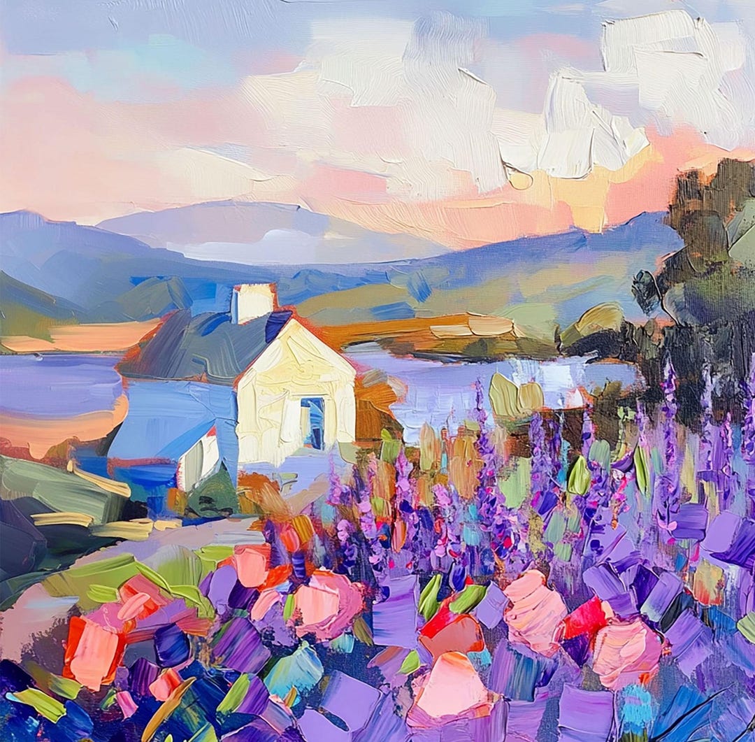 Irish Cottage Painting Lupines Original Art West Cork Impasto Oil ...
