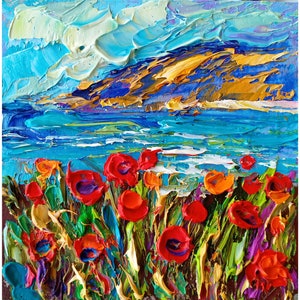 California Painting Poppy Original Art Landscape Oil Painting Impasto Small Artwork imagen 12