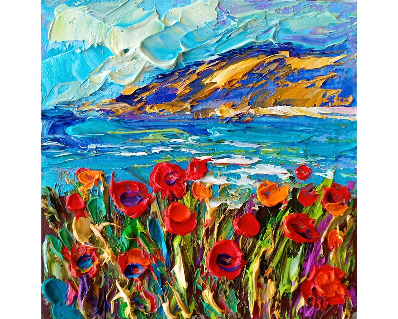 California Painting Poppy Original Art Landscape Oil Painting Impasto Small Artwork imagen 12