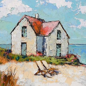 Irish Beach Painting Cottage Original Art Seascape Art Abstract Landscape Impasto Oil Painting Small