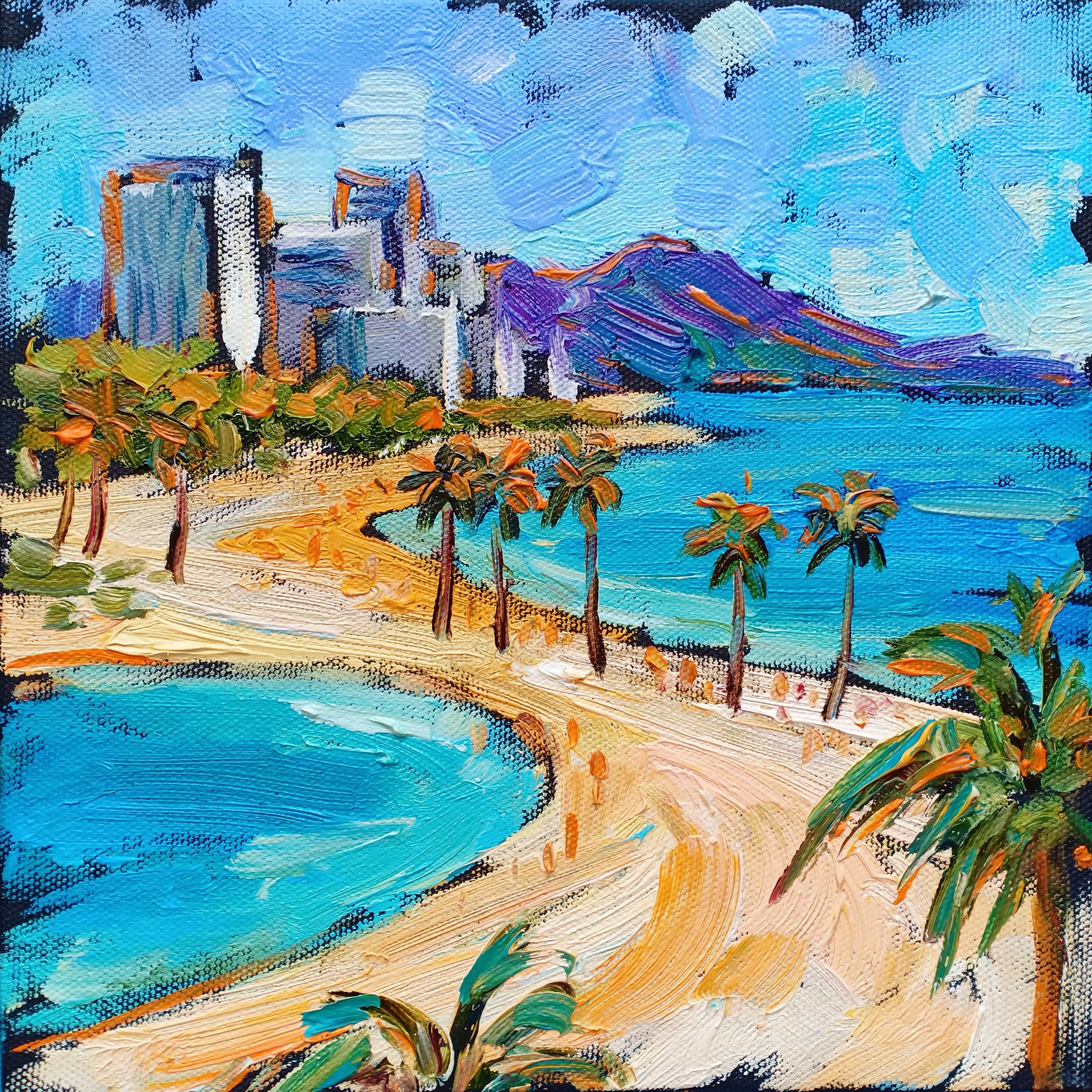 Honolulu Painting Hawaii Original Art Waikiki Beach Wall Art Etsy