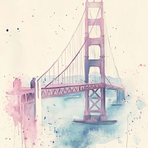 Golden Gate Bridge Painting San Francisco Watercolor  Print California Wall Art Travel Wall Decor by Nata Shray
