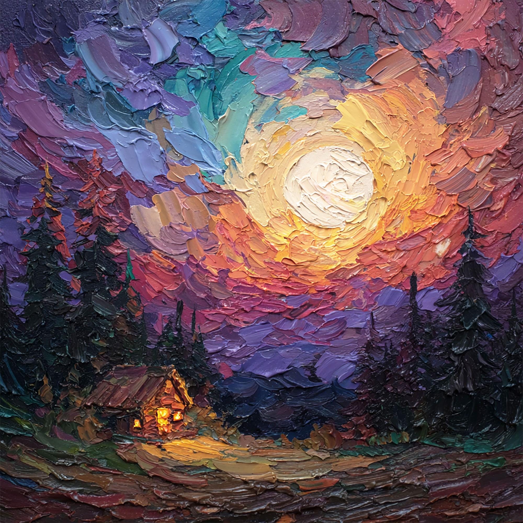 Hidden Cabin Painting Redwood Original Art Impasto Small Artwork