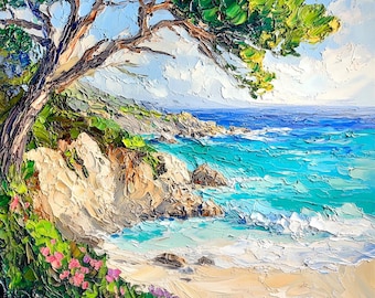 Carmel Beach Painting Seascape Original Art Monterey Abstract landscape Impasto Oil Painting