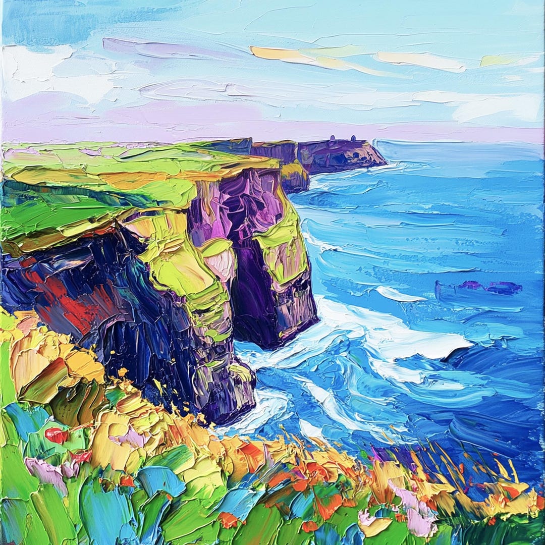 Cliffs of Moher Painting Ireland Original Art Abstract Seascape Impasto ...