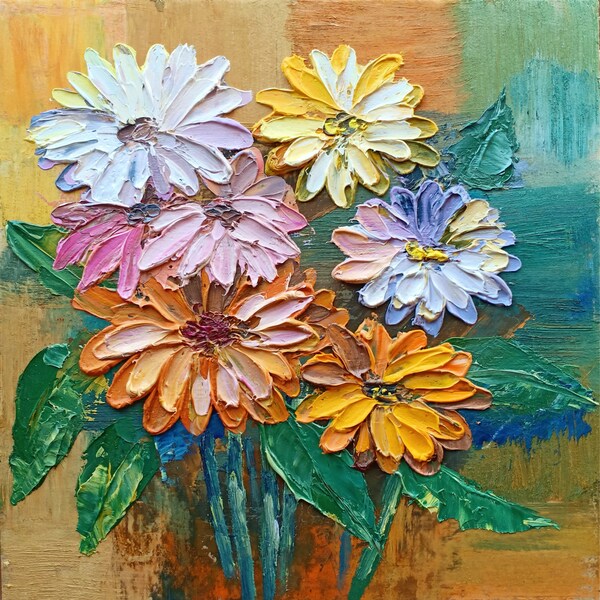 Daisy Painting Impasto Original Art Floral Small Wall Art Flower Oil Painting 6 by 6