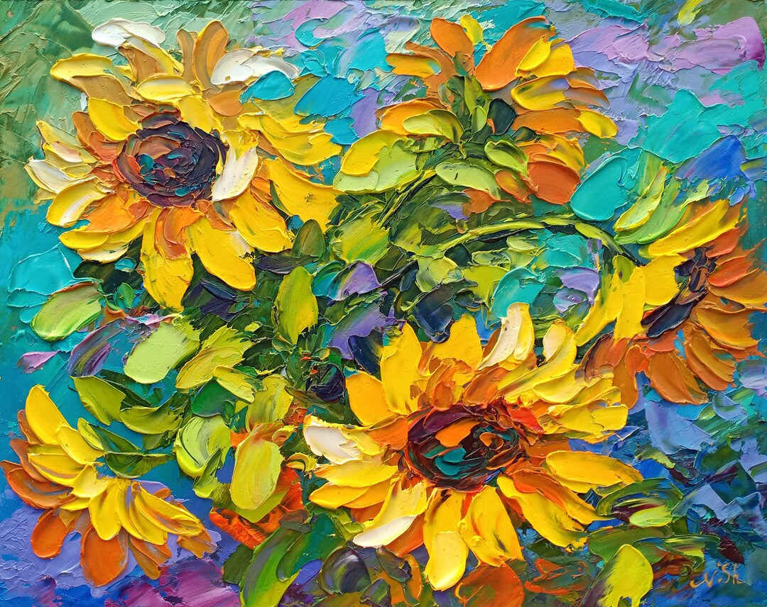 Sunflower Oil Painting Original Art Kansas State Flower Etsy