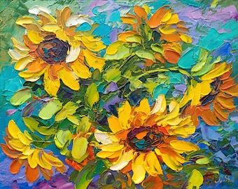 Sunflower Oil Painting Original Art Kansas State Flower Impasto Impressionist Small Artwork