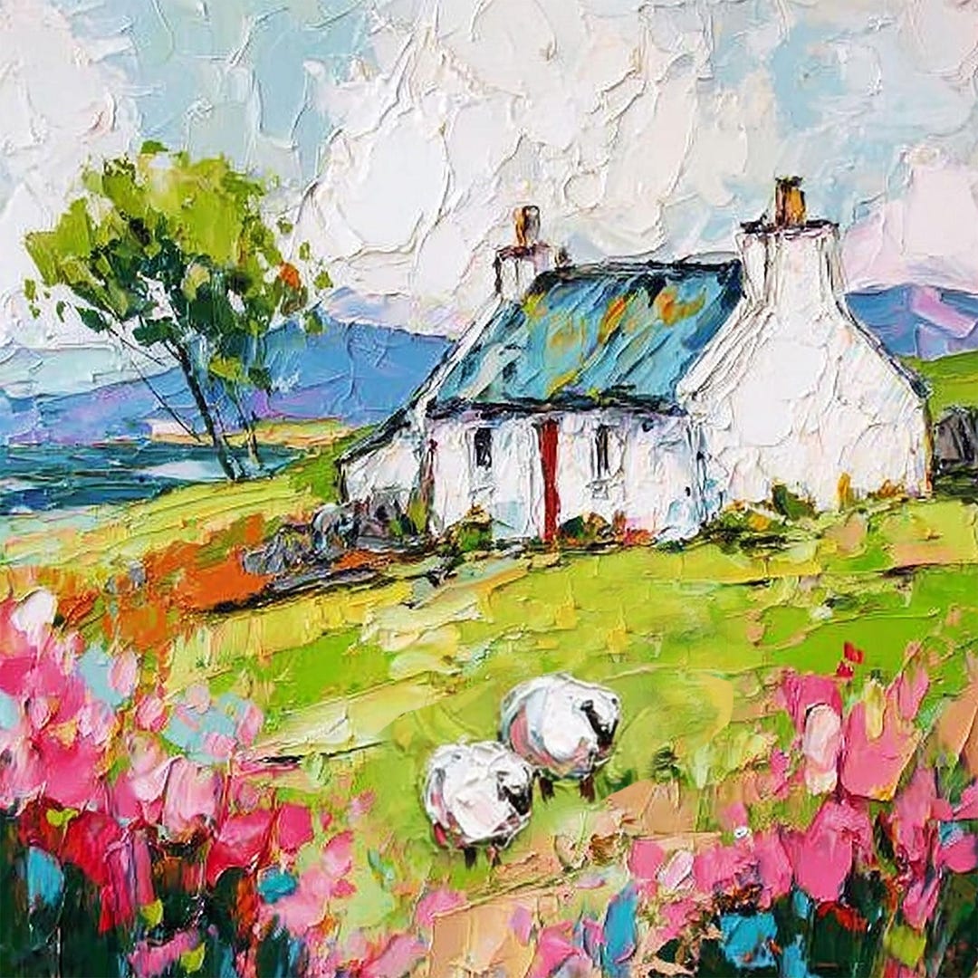 Irish Cottage Painting Original Art Impasto Oil Painting, Sheep ...
