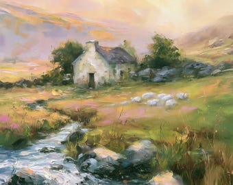 Connemara Ireland Painting Irish Cottage Original Oil Art Sheep Landscape Rural Countryside Wall Decor