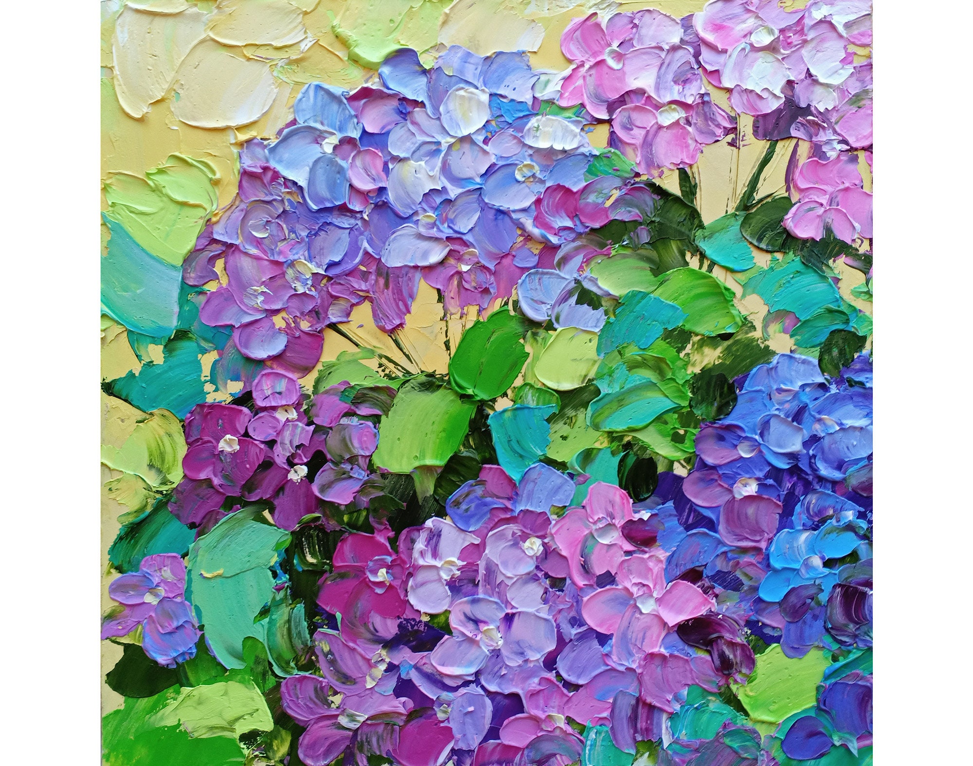 【お気にいる】 Original Flower Painting Hydrangea Art Floral Abstract 8x8 絵画