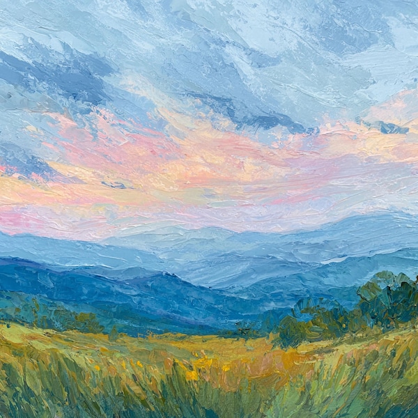 Blue Ridge Mountains Painting: Original Art Virginia Impasto Oil Landscape Artwork