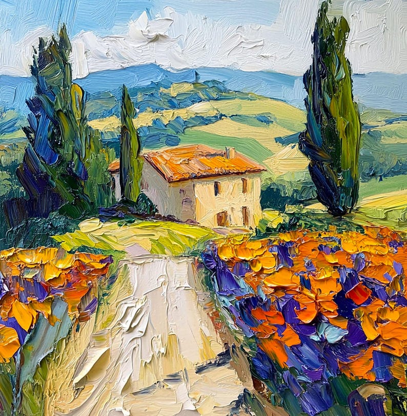Tuscany Lavender Field Painting: Original Impasto Oil Landscape Art - Etsy