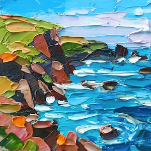 Ireland Painting Irish Original Art Abstract Landscape Impasto Oil Painting Small 8x8 Whispers of Dingle An Irish Seascape