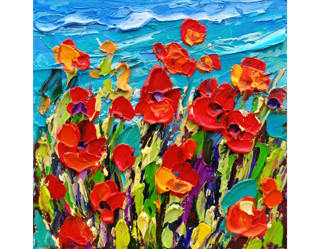 Poppy Painting Floral Original Art Impasto Oil Artwork Small - Etsy