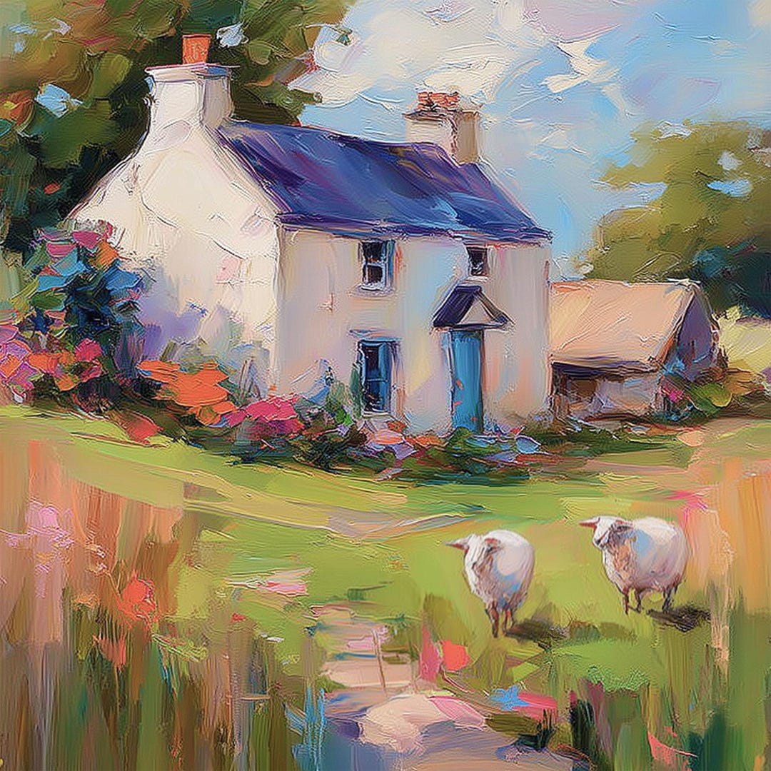 Irish Cottage Painting Original Art Impasto Oil Painting Sheep ...
