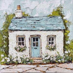 Ireland Painting Irish Cottage Original Art Grey Colors Landscape Impasto Oil Painting Small Impressionist Artwork