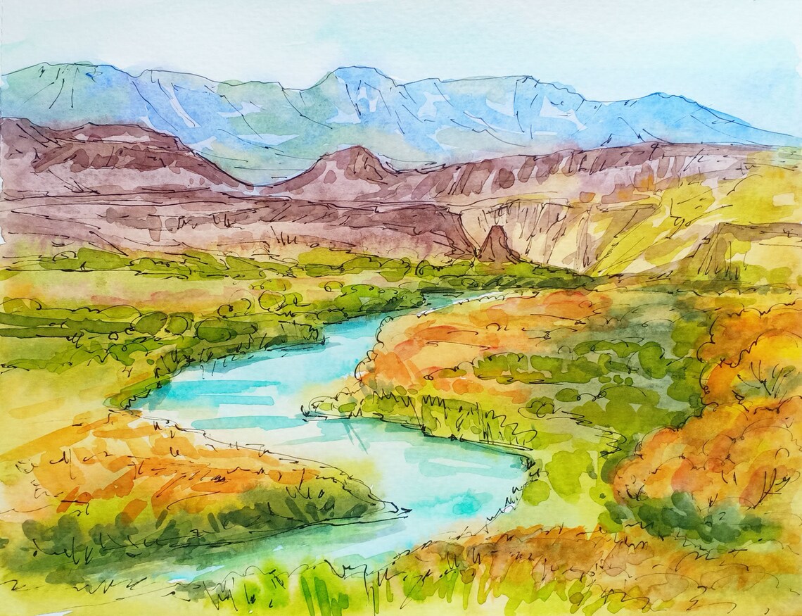 Big Bend Painting Texas Original Art Landscape Watercolor Etsy